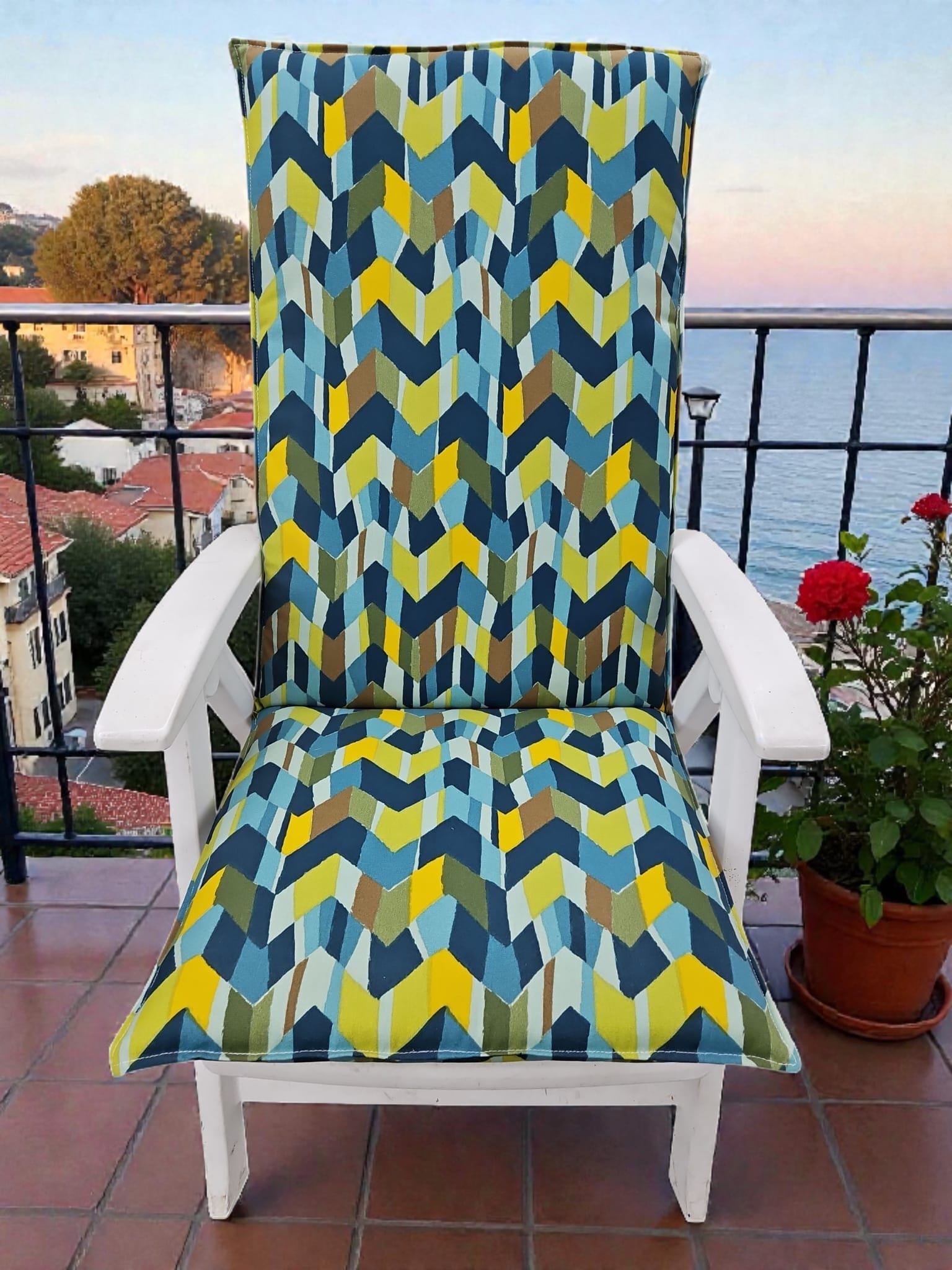 Tuinstoelkussen Wave Geel/Blauw 1 Tuinstoelkussen Wave Geel/Blauw